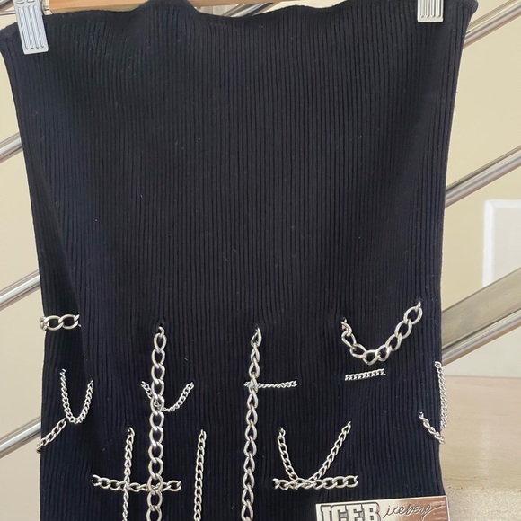VINTAGE ICEBERG very rare silver chain black tube  knit TOP - Picture 6 of 15